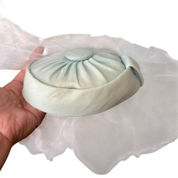 Vintage Light Blue Pillbox Hat With Veil - Picture 3 of 7